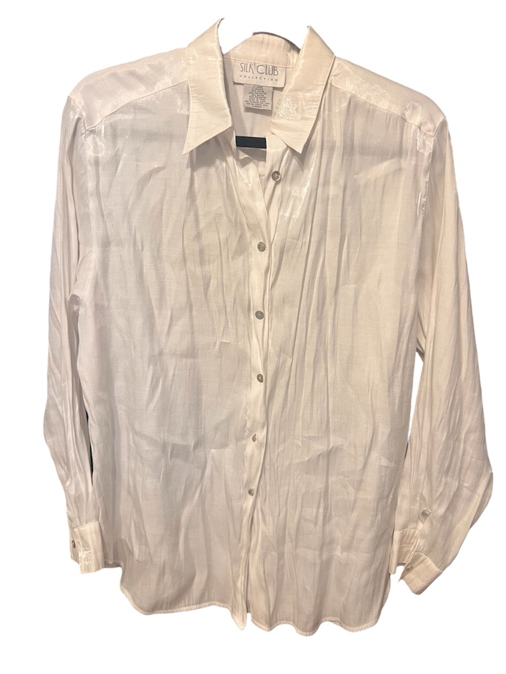VTG Silk Club Collection Top shimmery white long sleeve blouse XL